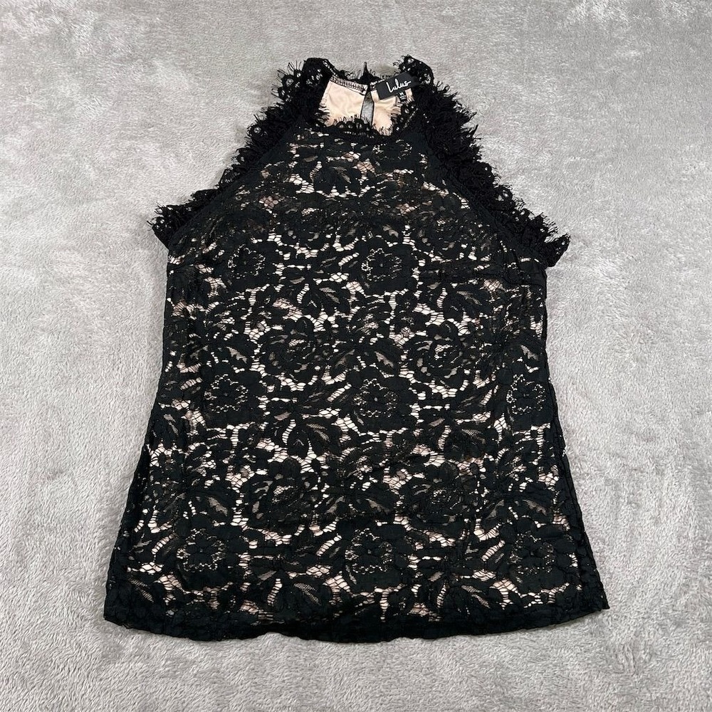 Lulus Lace Tank Top Women's Medium Black Floral High Neck‎ Sleeveless